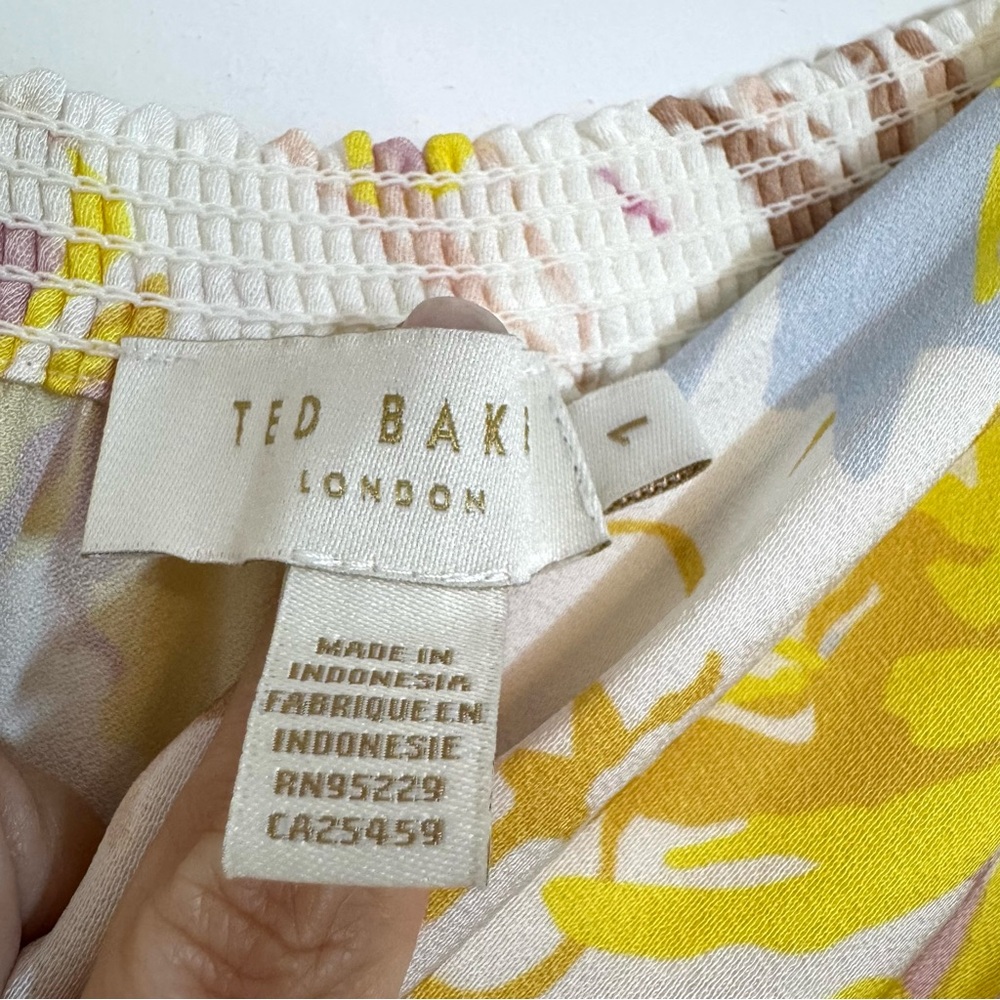 Ted Baker London Camily Floral Satin Cowl Neck Cold Shoulder Mini Dress Ivory 4 - Picture 10 of 16